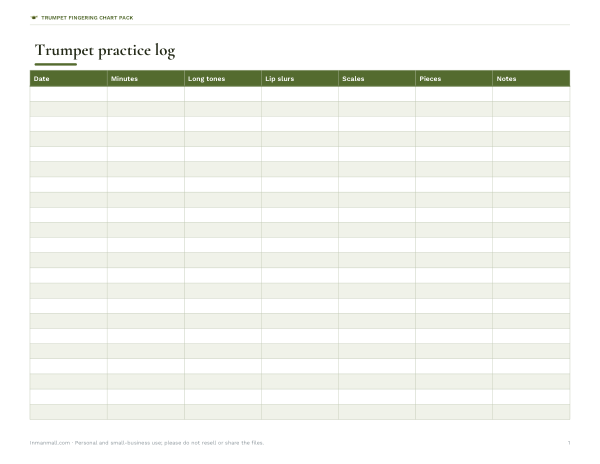 Preview of Printable Trumpet Practice Log